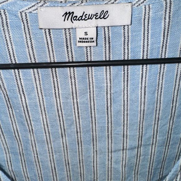 Madewell Size S Cassie Linen Button Front Midi Dress Blue White Striped Pockets - Picture 4 of 4